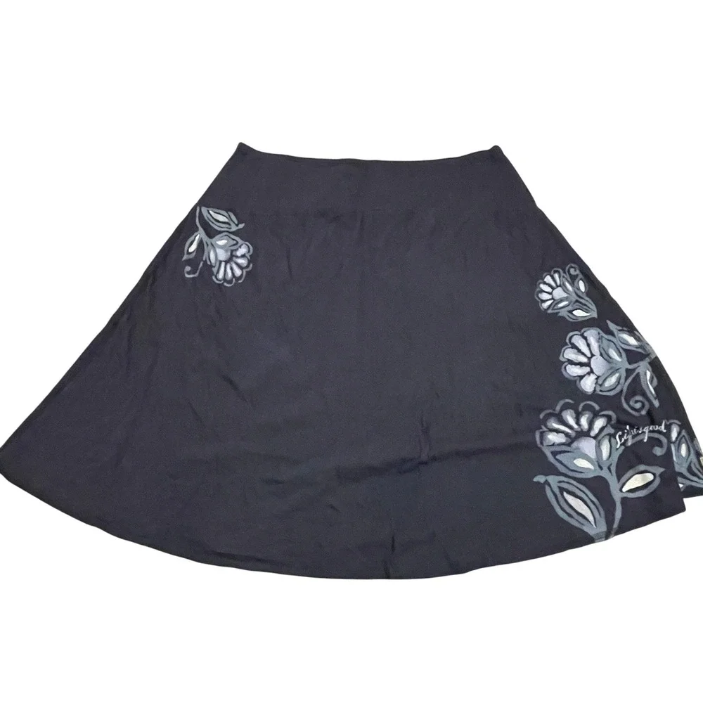 Life Is Good brown A-Line Skirt with Painted Floral Motifs